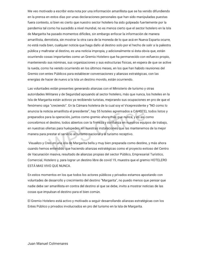 aclaratoria cámara hotelera