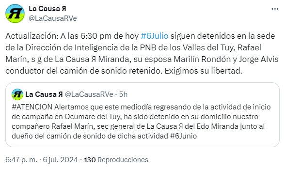 Detienen a cinco activistas en Ocumare del Tuy tras acto de campaña