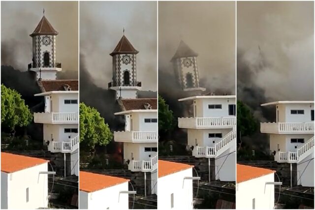 Colapsó el campanario de una iglesia por colada de lava de volcán de La Palma