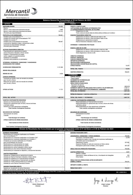 Balance Febrero 2023 - Mercantil Servicios de Inversión