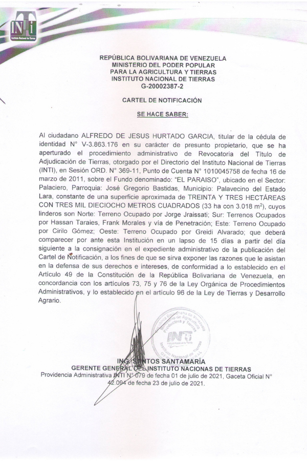 Cartel Alfredo de Jesus Hurtado Garcia