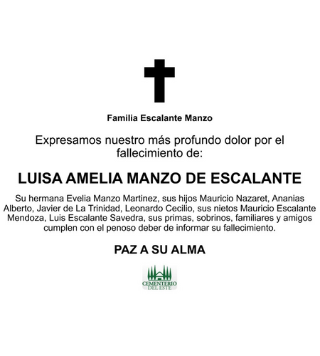 Obituario Luisa Amelia Manzo De Escalante