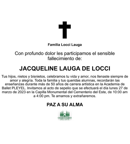 Obituario Jacqueline Lauga De Locci