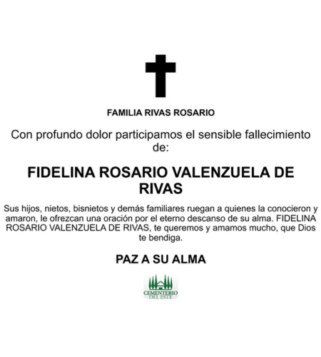 Obituario Fidelina Rosario Valenzuela De Rivas