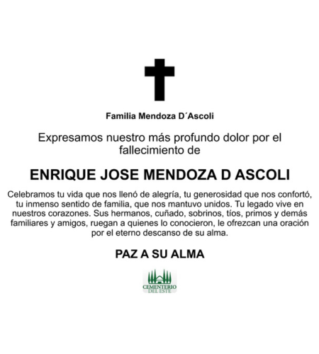Obituario Enrique José Mendoza D Ascoli