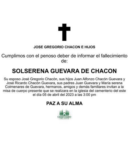 Obituario Solserena Guevara De Chacón
