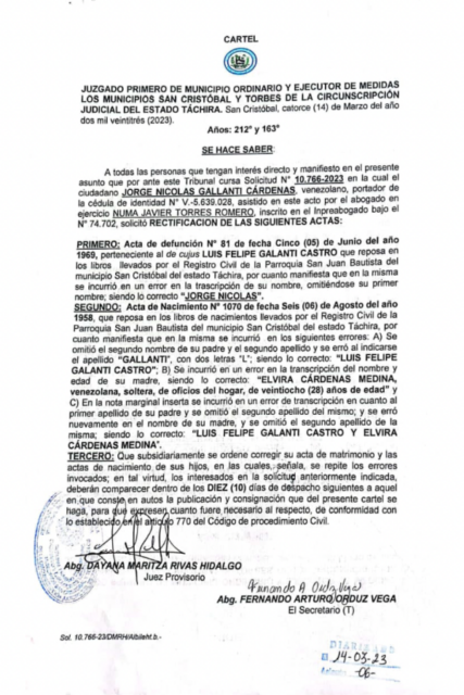 Cartel Luis Felipe Galanti Castro