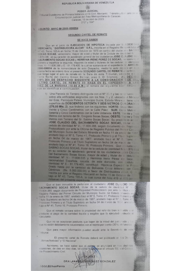 Edicto Ejecución de Hipoteca Distribuidora Alcar S.R.L