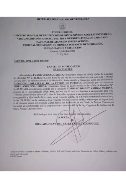 Cartel de Notificación Frank Veraza García