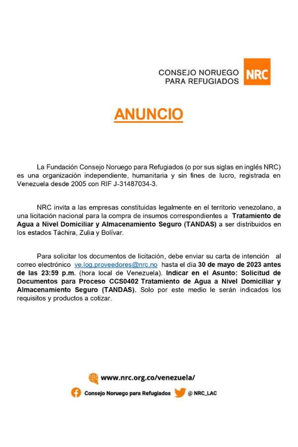 Licitación Consejo Noruego para Refugiados