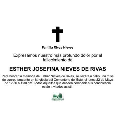 Obituario Esther Josefina Nieves De Rivas