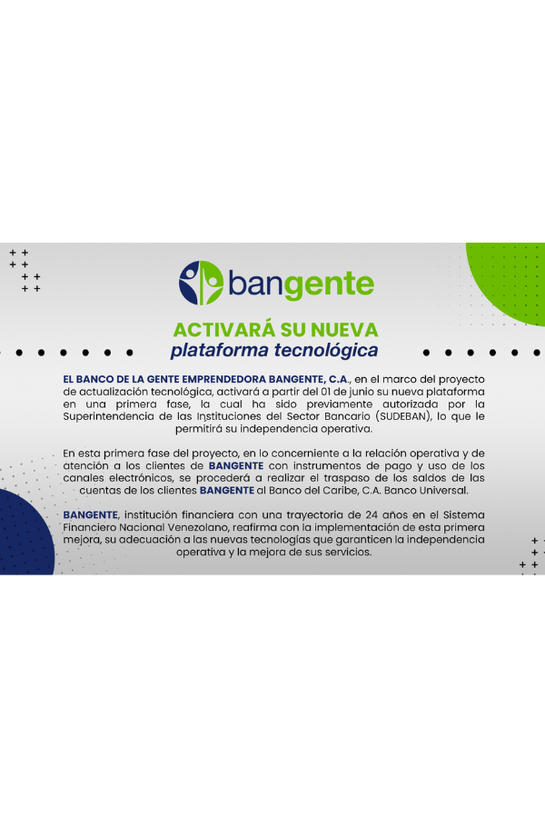 Comunicado Nueva Plataforma Tecnológica Bangente