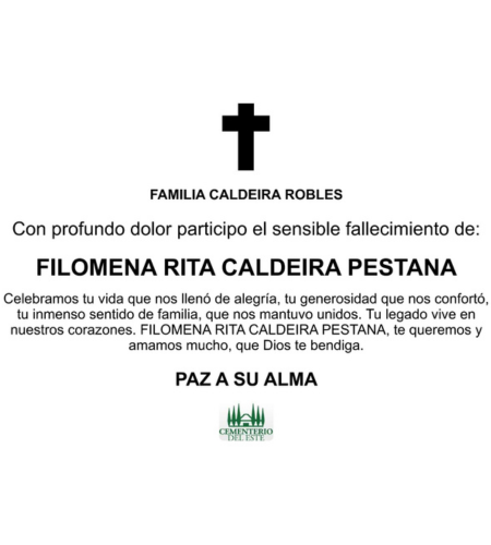 Obituario Filomena Rita Caldeira Pestana