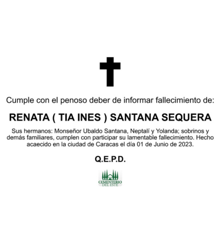 Obituario Renata (Tía Inés) Santana Sequera
