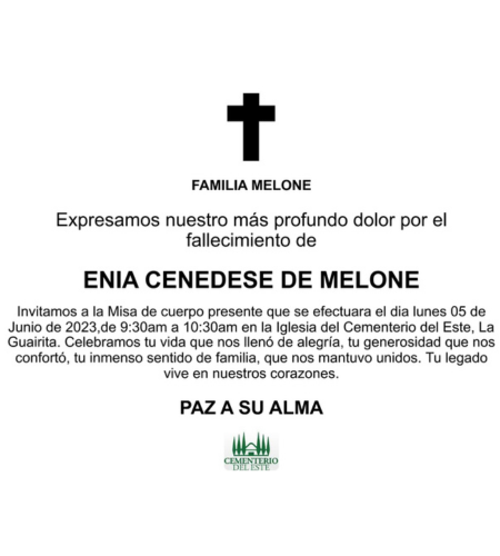 Obituario Enia Cenedese De Melone