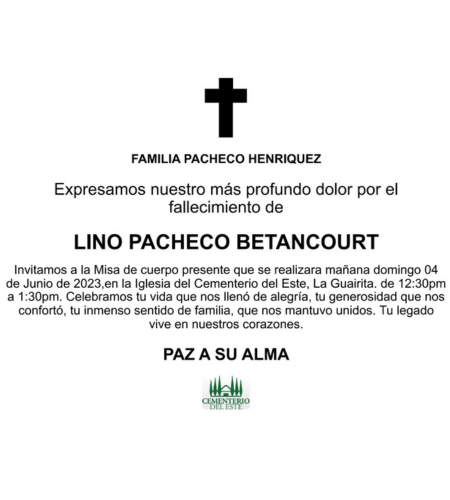Obituario Lino Pacheco Betancourt