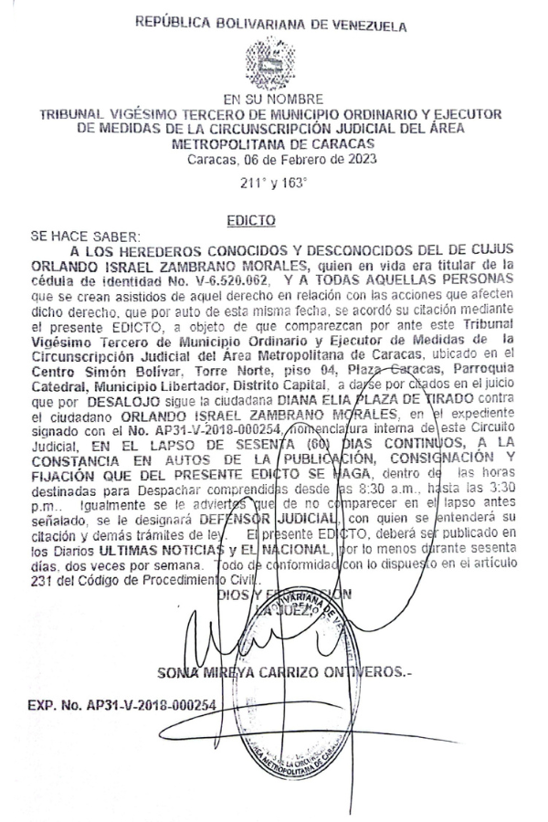 Edicto Orlando Israel Zambrano Morales