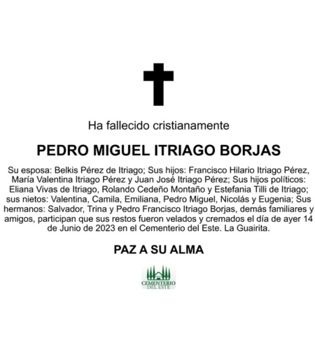 Obituario Pedro Miguel Itriago Borjas