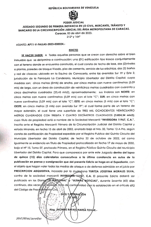 Edicto Inversora 11967,C.A.