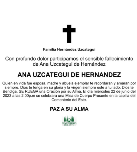Obituario Ana Uzcátegui De Hernández