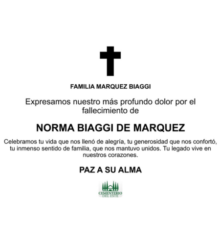 Obituario Norma Biaggi De Marquez