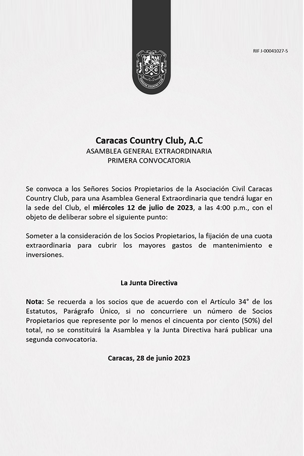 Convocatoria Asamblea Extraordinaria 2023