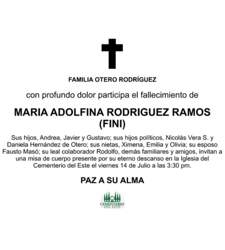 Obituario María Adolfina Rodríguez Ramos (Fini)