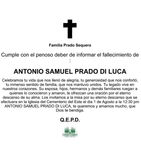Obituario Antonio Samuel Prado Di Luca
