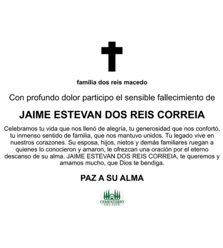 Obituario Jaime Estevan Dos Reis Correia
