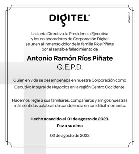 Obituario Antonio Ramón Ríos Piñate