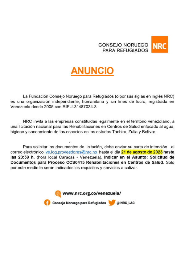 Comunicado Consejo Noruego para Refugiados