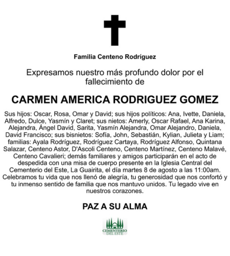 Obituario Carmen América Rodriguez Gómez