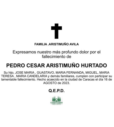 Obituario Pedro César Aristimuño Hurtado