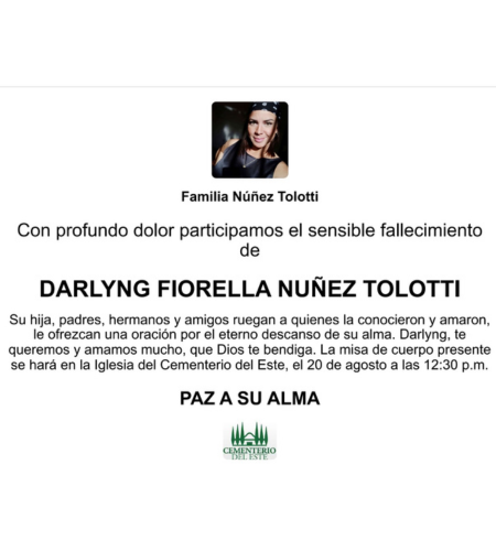 Obituario Darlyng Fiorella Núñez Tolotti