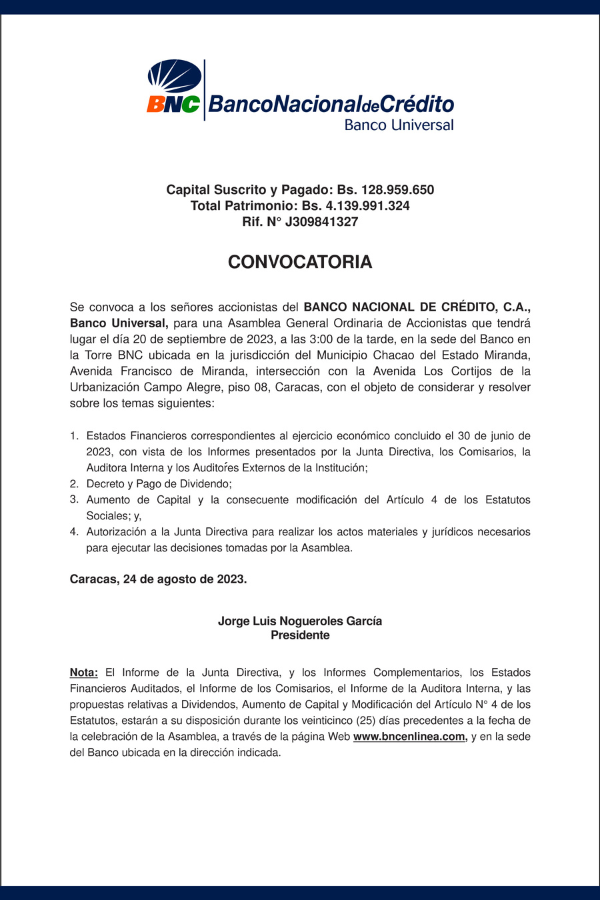 Convocatoria Asamblea Gral. Ordinaria de Accionistas BNC (2)