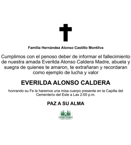 Obituario Everilda Alonso Caldera
