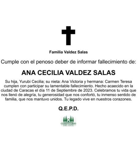 Obituario Ana Cecilia Valdez Salas