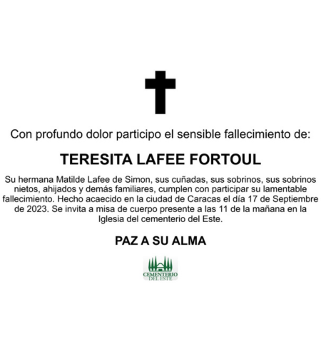 Obituario Teresita Lafee Fortoul