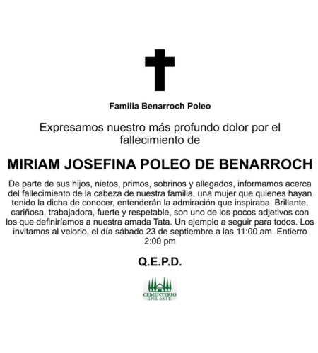 Obituario Miriam Josefina Poleo De Benarroch