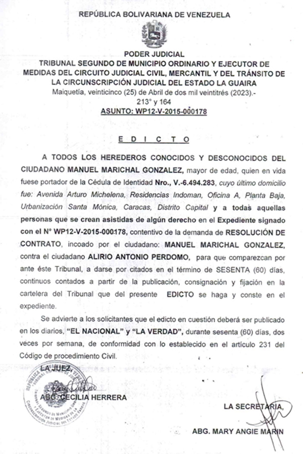 Edicto Manuel Marichal González