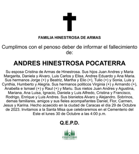 Obituario Andrés Hinestrosa Pocaterra