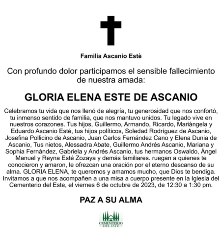 Obituario Gloria Elena Este De Ascanio