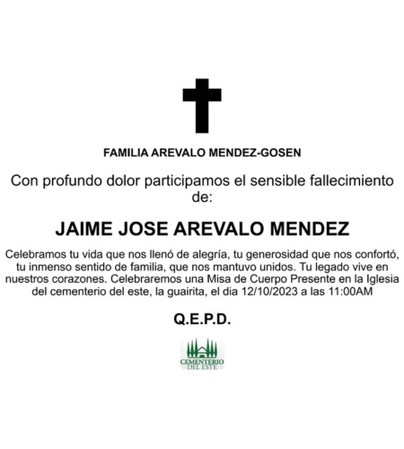Obituario Jaime José Arevalo Mendez