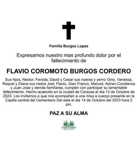 Obituario Flavio Coromoto Burgos Cordero