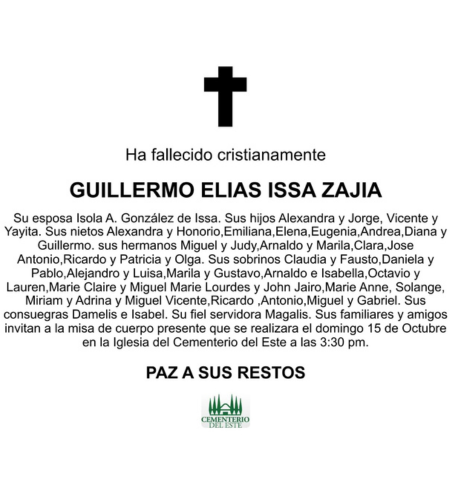 Obituario Guillermo Elías Issa Zajia
