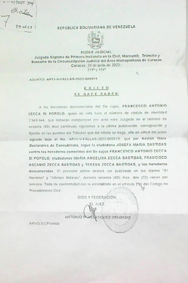 Edicto Francesco Antonio Zecca Di Popolo