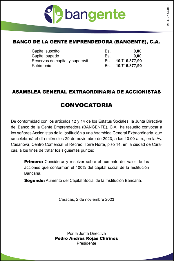 Convocatoria Asamblea Gral. Extraordinaria de Accionistas Bangente (4)