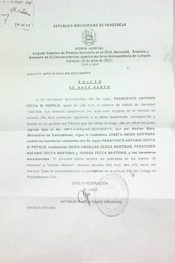Edicto Francesco Antonio Zecca Di Popolo