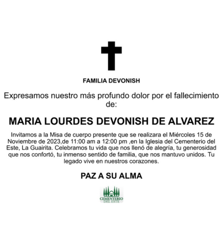 Obituario María Lourdes Denovish De Álvarez