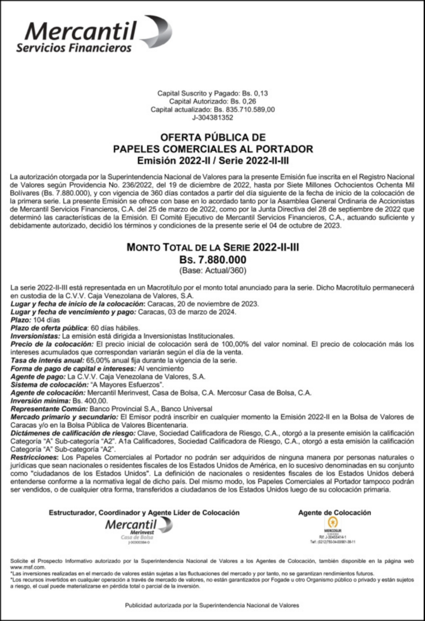 Oferta Pública de Papeles Comerciales al Portador Emisión 2022-II Serie 2022-II-III Mercantil MSF (2)